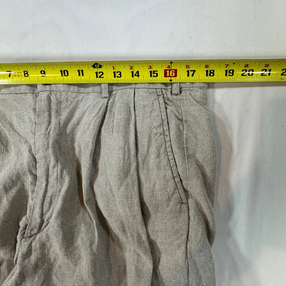 Zeidler & Zeidler 100% Linen Pleated Cuffed  Leg Pants Men's 36 Beige Oatmeal